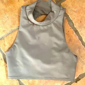 alo yoga high neck, open back top
